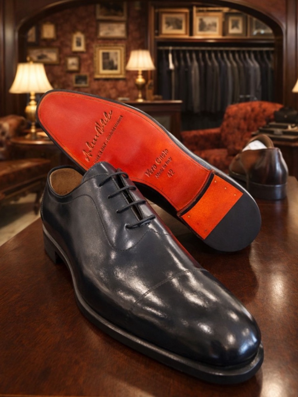 Men's Black Leather Dress Shoes with Red Leather Sole